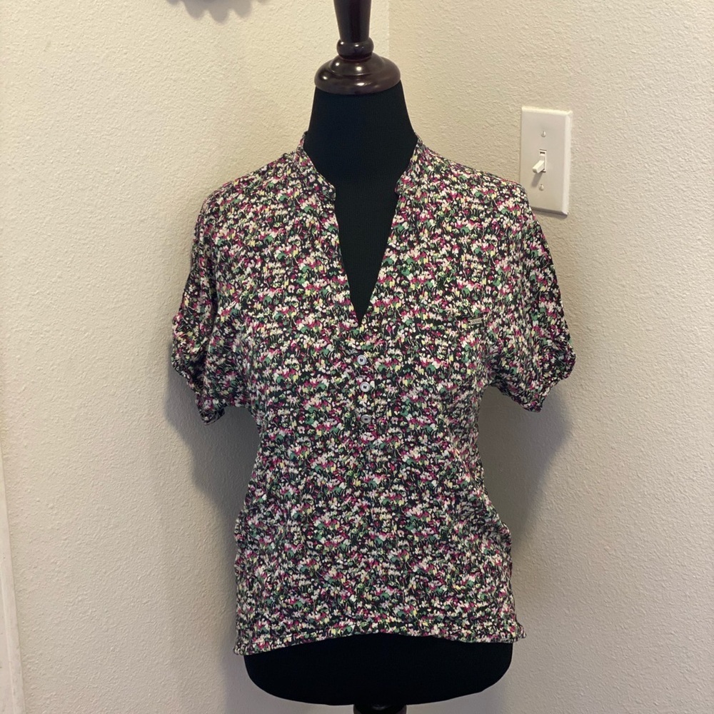 Guess Ditsy Floral Blouse Top High Low Size M